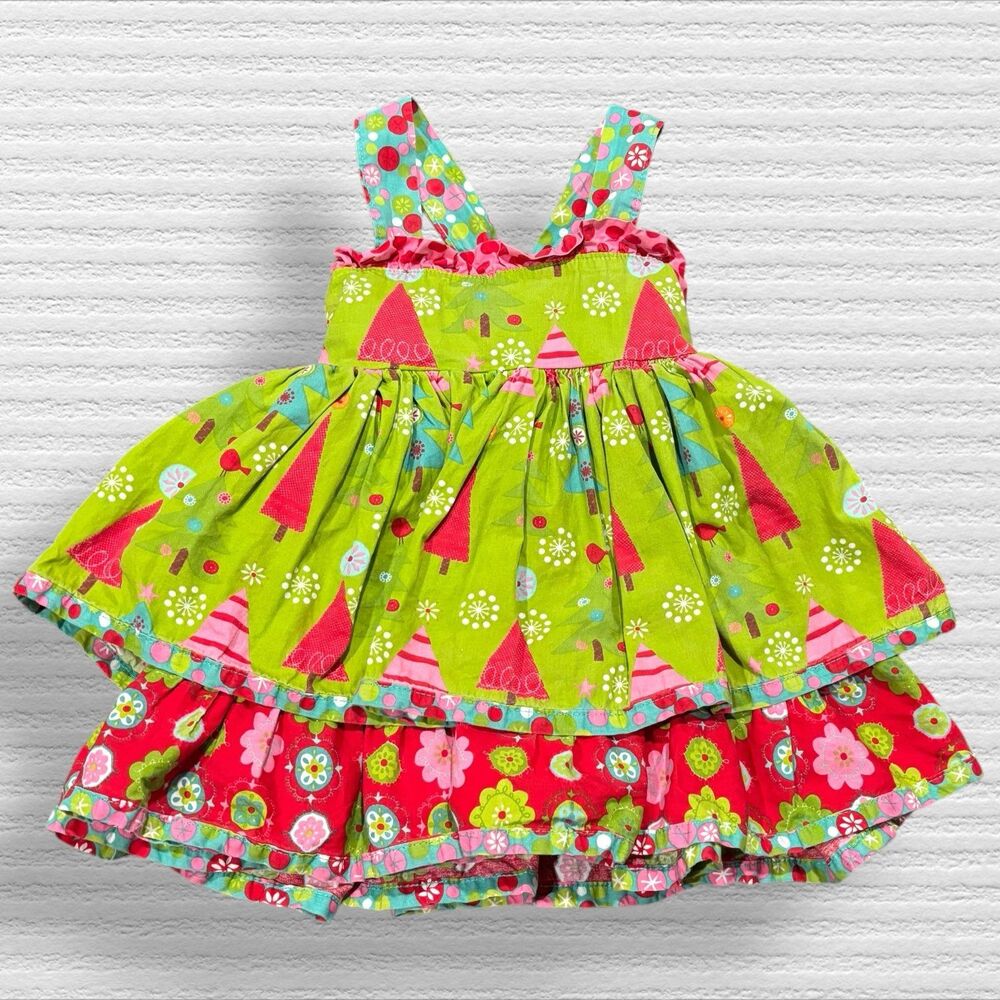 Jelly the Pug 12m Oh Christmas Tree Sassy Dress Green Red Layered Full Circle